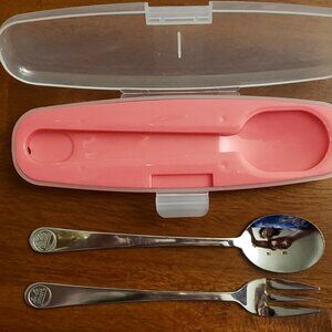 Innobaby Din Din Smart Stainless Steel Spoon and Fork with Carrying Case Pink